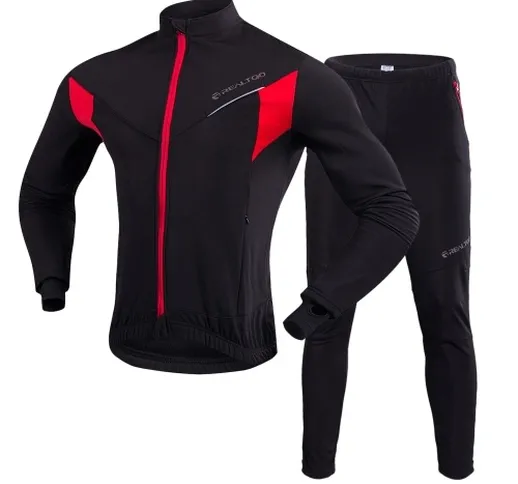 TOMSHOO Set di abbigliamento da ciclismo da uomo Sport all'aria aperta Inverno caldo pile...