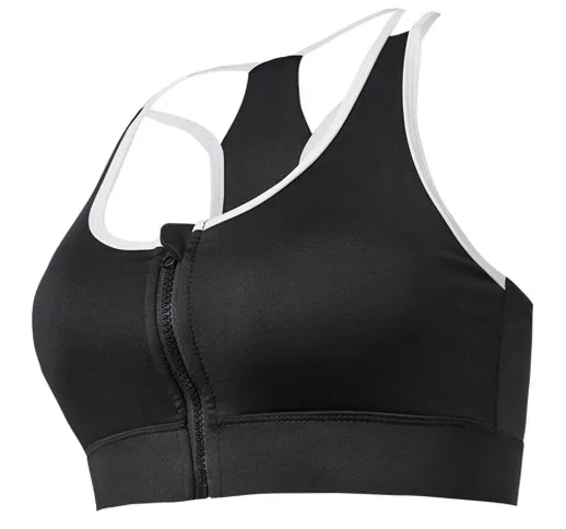 Reggiseno sportivo con zip frontale da donna Strappy Racer Back Rimovibile imbottito Activ...