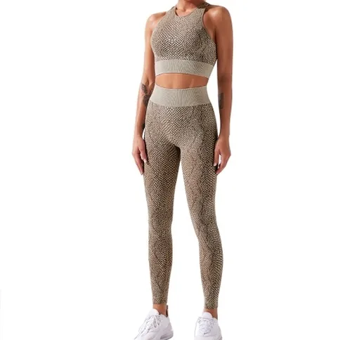 Tuta da yoga da donna modello serpente Leggings a vita alta senza cuciture ad asciugatura...