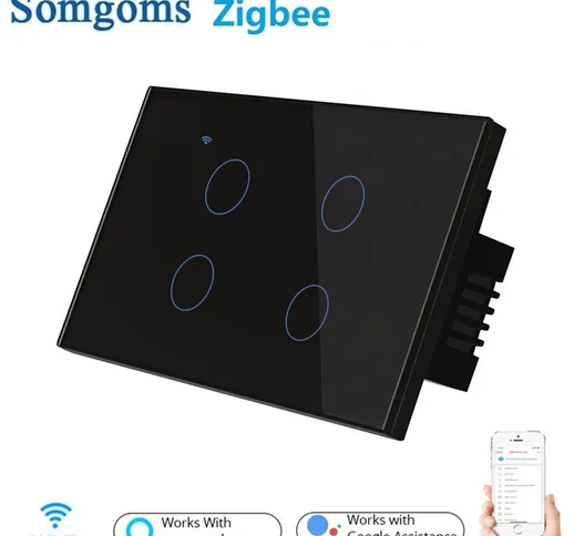 Somgoms Tuya 4Gang 1/2 Way US WiFi ZB Smart Lights Wall Touch Switch APP Voice remoto Cont...
