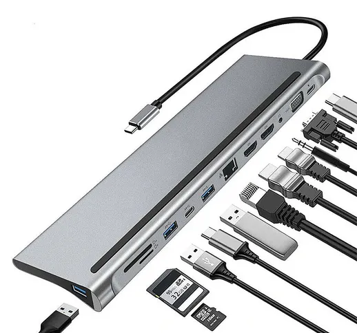 Bakeey 12-in-1 Tipo-C Docking Station Adattatore splitter hub USB-C con Dual 4K HDMI Displ...