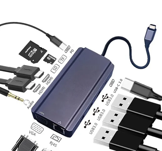 Bakeey 12 in 1 Triple Display Adattatore docking station hub USB-C con 4K HDMI HD Display/...