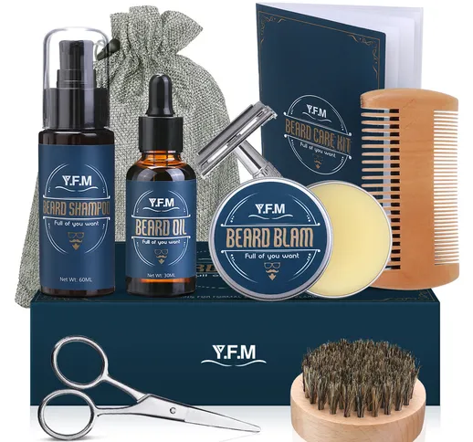 YEM Kit per la cura della barba per uomo Set regalo 8 in 1 per la cura della barba per il...