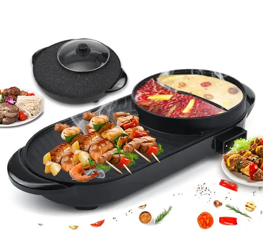 220 V Elettrico Multi Cooker 2-IN-1 Hot Pot BBQ Forno senza fumo Non bastone Barbecue Cott...