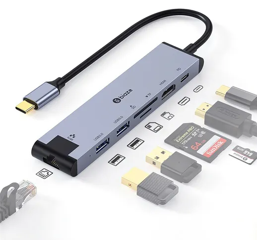 Biaze R48 7-in-1 Type-C Docking Station USB3.0 Hub Convertitore da USB-C a HDMI compatibil...