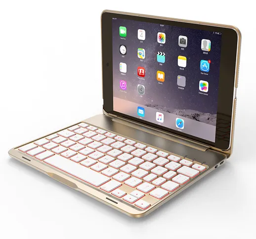 Custodia per tastiera Kickstand alluminio retroilluminato a 7 colori Bluetooth per iPad Mi...