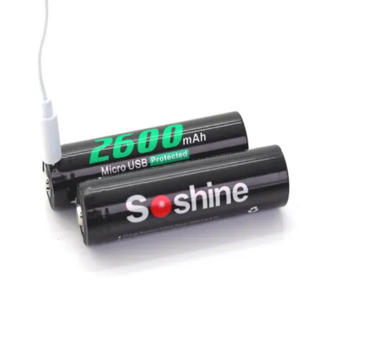 1Pcs Soshine 18650USB 3.7v 2600mAh Li-ion ricaricabile 18650 protetto Batteria con porta m...