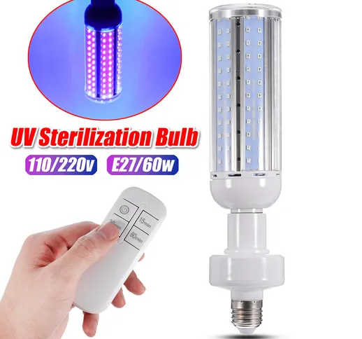 60W UV Germicida lampada E27 luce a led Lampadina remoto Controllo Sterilizzazione Disinfe...