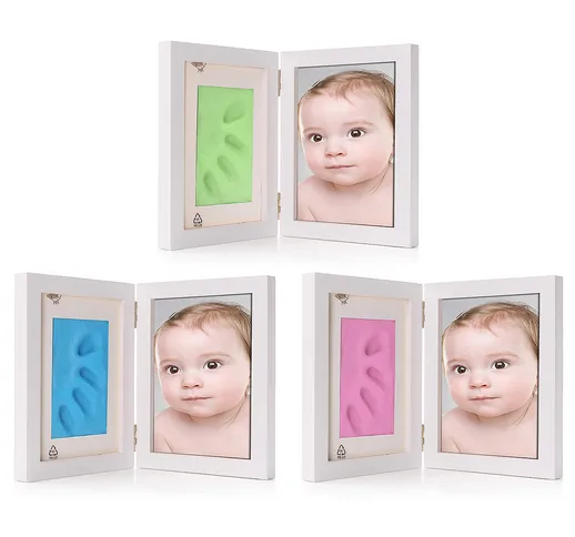 7 Pollici New Born Baby Hnad Foot Print Clay Wood Photo Frame Stand Home Decor