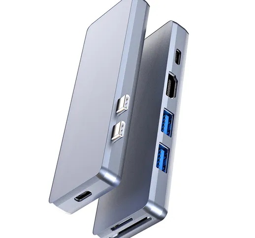 Hub USB 7 in 1 THL-278 Lega di alluminio Doppia connessione Type-C Due USB 3.0 HD Uscita v...