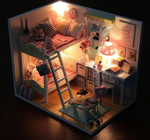 Hoomeda Ricordi per bambini in legno fai da te con LED + mobili + copertina casa delle bam...