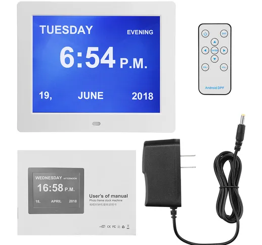 8 Pollici Digital Calendar Clock Alarm LED Demenza Large Letter Multimedia remoto Control