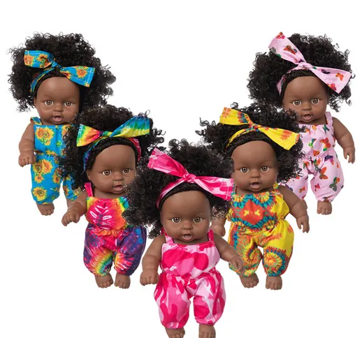 8 Pollici Silicone Vinile Dress Up Moda Ragazza africana Realistico Reborn Realistico Bamb...