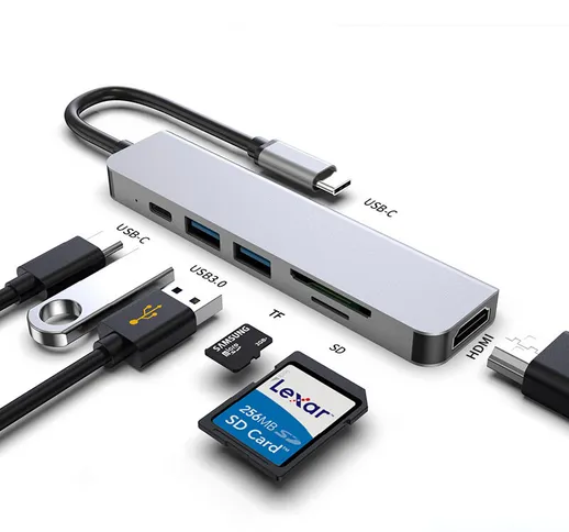Shiwei BX6A 6 in 1 adattatore docking station hub USB-C multifunzionale con 4K HDMI HD Dis...