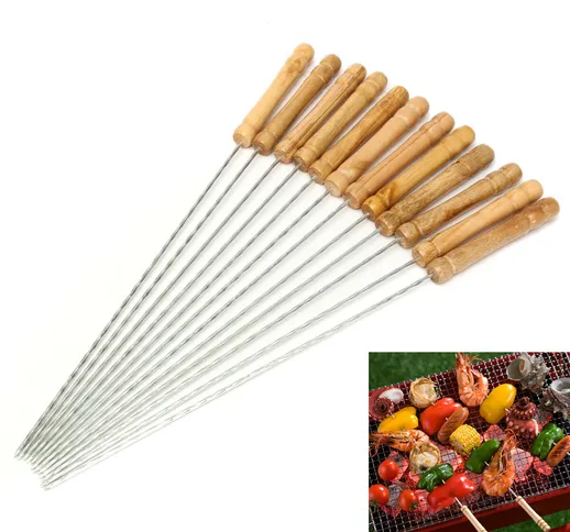 12X in acciaio inox metallo barbecue Spiedo Spiedo BBQ Kebab bastone Utensile 30cm BBQ bas...