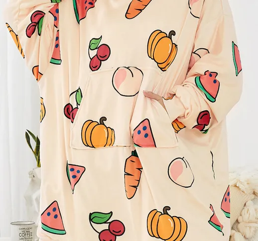 Donne Cartoon Fruits Stampa Addensare Tasca Tasca Coperta Felpa con cappuccio Casa Indumen...