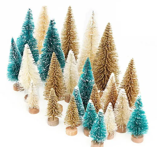12 pezzi 4,5 cm da tavolo Albero di pino di Natale Set Mini alberi di neve Desktop Piccola...