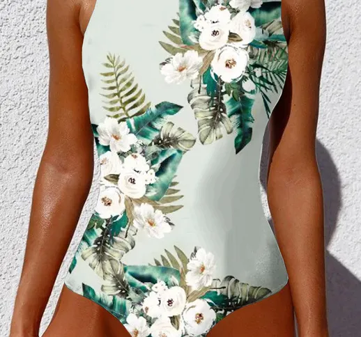 Costume da bagno donna senza schienale con stampa floreale Hawaii Holiday Beach One pezzo