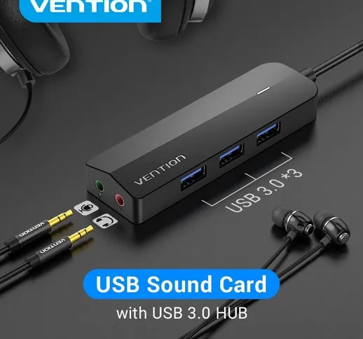 Vention 2-in-1 USB 3.0 HUB Scheda audio USB a 3 porte Adattatore audio stereo esterno con...