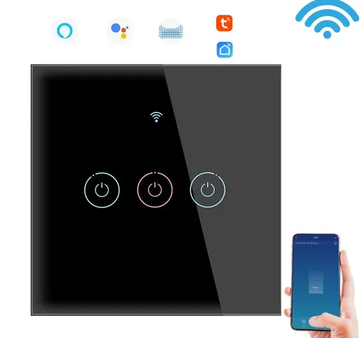 SMATRUL Black WIFI Relay Touch Wireless Smart Light Wall Switch Graffiti Smart Voice Contr...