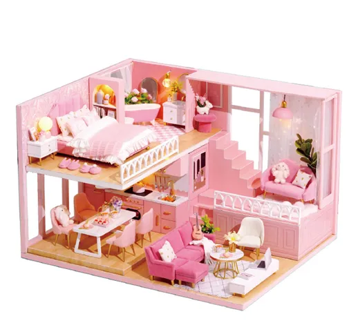 1:24 in legno 3D fai da te assemblato a mano in miniatura casa delle bambole Kit giocattol...