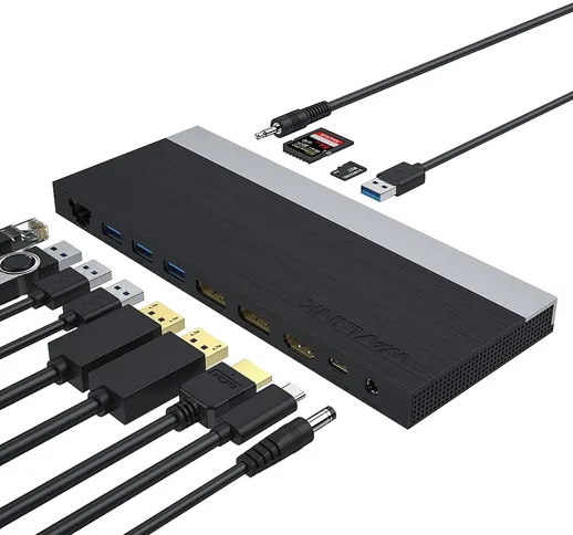 wavlink USB-C 4K Triple Display Docking Station 12 in 1 Type-C Hub USB3.0 Rj45 DP Estensor...