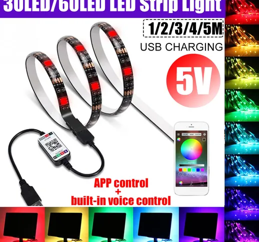 1M 2M 3M 4M 5M USB bluetooth RGB LED Strip Light 5050 APP Controllo vocale lampada non imp...