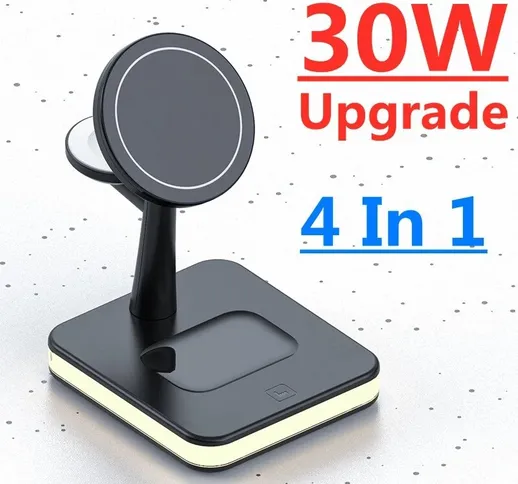 30W 4 in 1 caricatore wireless magnetico lampada per iPhone 12 13 14 Pro Max Mini Apple Wa...