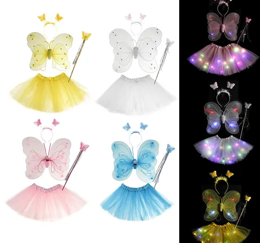 4 colori fata ragazze lampeggianti ali tutu gonna bagliore LED vestito farfalla ala bacche...
