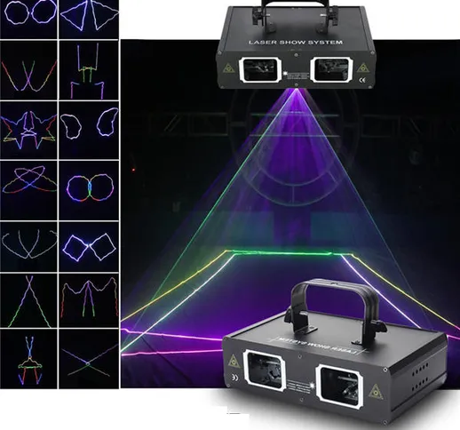 2 lente RGB Fascio Laser Light DMX DJ Party Club Bar Mostra Illuminazione Stage AC110-240V