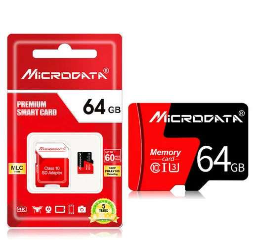 MicroData 64GB Scheda di memoria TF ad alta velocità classe 10 Max 80 Mb / s con adattator...