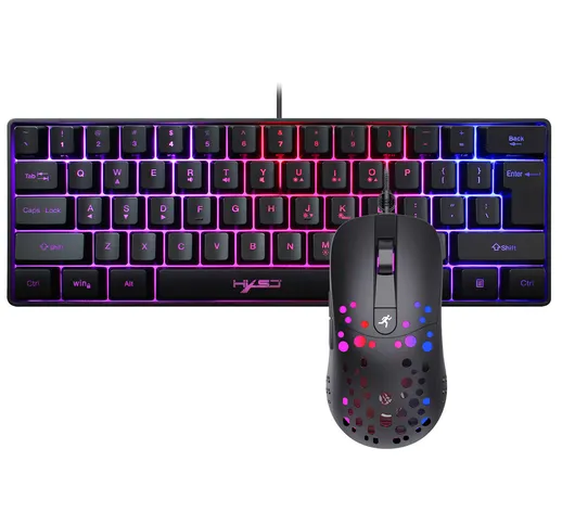 HXSJ Set tastiera e mouse cablati 61 tasti Mini tastiera a membrana Tastiera da gioco retr...