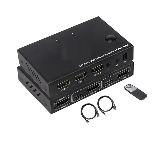 Bakeey Switch KVM per monitor per computer a 2 porte Splitter compatibile con HDMI Switche...