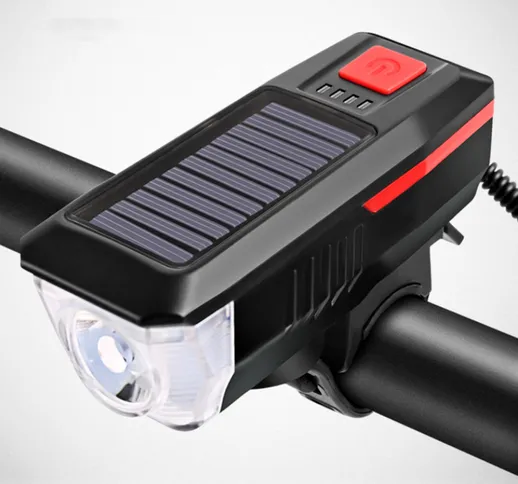Set di luci per bici e avvisatore acustico solare Alimentato tramite USB Ricaricabile 4 mo...