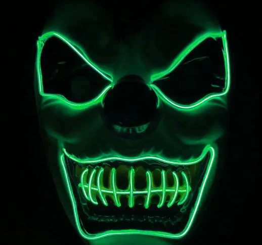 New Clown El Cold Light Glowing LED Fluorescente Maschera Halloween Tricky Scary Spoof Hor...