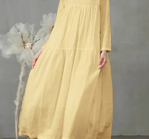 Maxi vestito allentato a maniche lunghe giallo senape casual