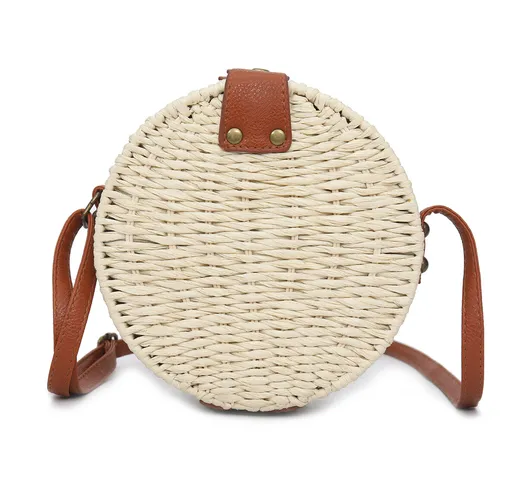 Donna Summer Round Straw Shoulder Borsa Borsa a tracolla tote in tessuto vintage da spiagg...