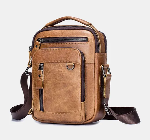 Multi-tasca da uomo Vera Pelle Borse a tracolla Indietro Tasca antifurto Design Borsa a tr...