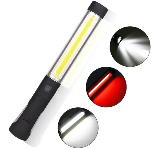 Enusic ™ 360 ° Gancio COB ricaricabile LED Lampada da lavoro magnetica Torcia rossa bianca...