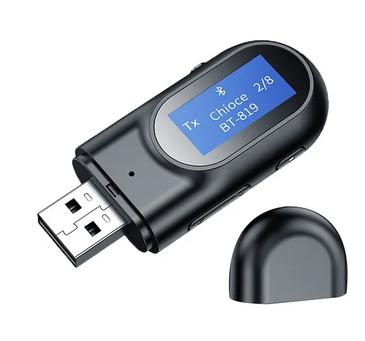 LCD Display Adattatore audio bluetooth USB 5.0 bluetooth 2 in 1 Porta AUX Audio ricevitore...