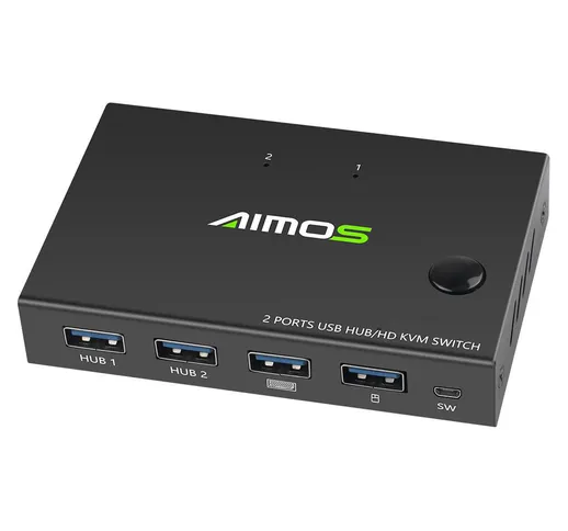 AIMOS Switcher Switch KVM a 2 porte HD 4K * 2K @ 30Hz Video Display Splitter hub USB Tasti...