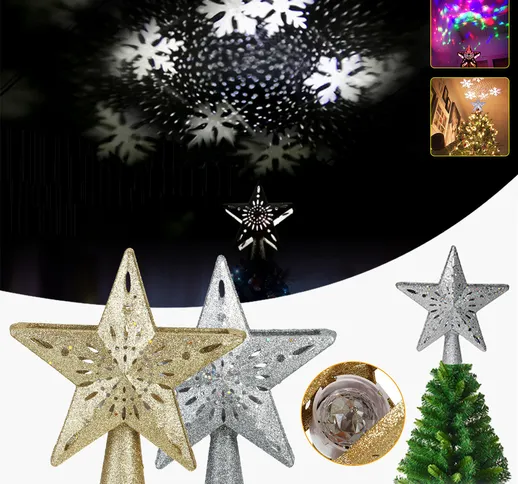 3D Brillare Stella Albero di Natale Topper LED Fiocco di neve rotante / RGB proiettore Luc...