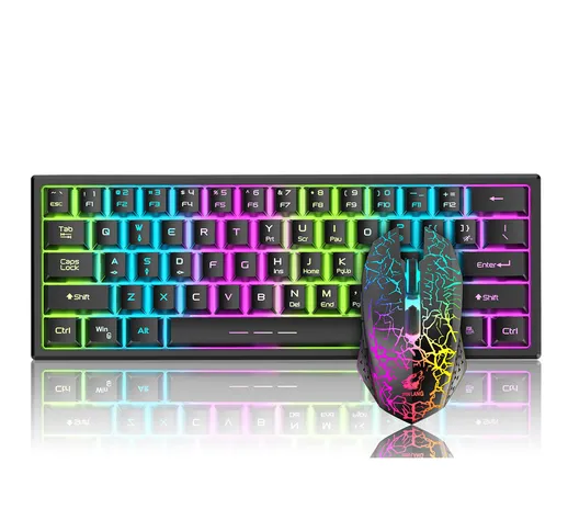 ZIYOULANG T61 Wireless Keyboard & Mouse Set 61 tasti 2.4GHz Wireless Ricaricabile Colorful...