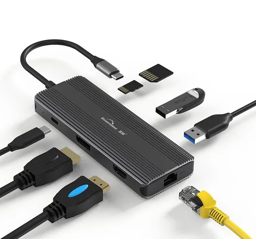 Blueendless 8-in-1 Type-C Docking Station USB-C Hub DP compatibile con HDMI USB3.0 RJ45 Ad...