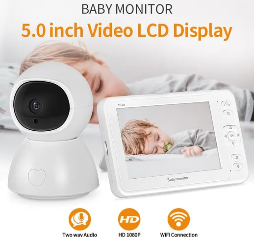 SHIWOJIA Baby monitor video digitale wireless 1080P Visione notturna Audio bidirezionale R...