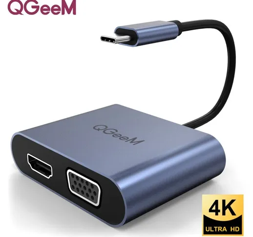 QGeeM QG-UH02-1 Type-C Adattatore VGA HDMI Convertitore 4K HD per laptop MacBook