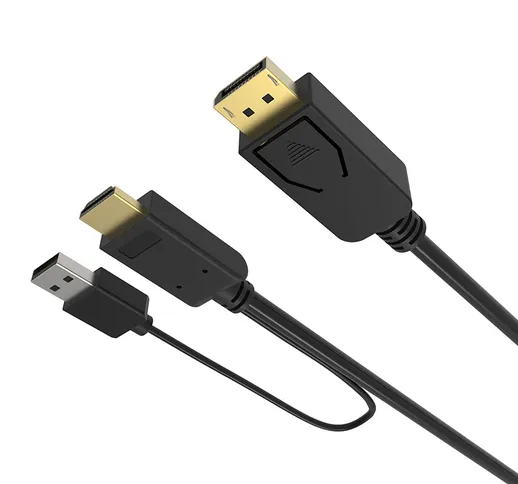 Cabledeconn Cavo adattatore da HDMI a DP maschio da 2 m Connettore Alimentatore USB Cavo 4...