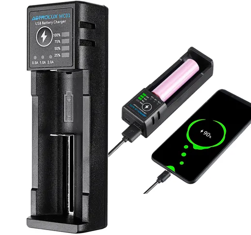 Astrolux® MC01 Caricatore 2 in1 USB Mini Batteria Caricatore portatile per cellulare Power...