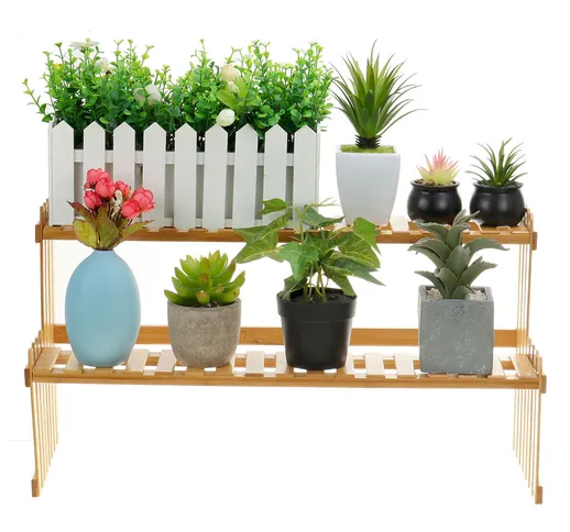 Scaffale per vasi bonsai per fiori 2 piante succulente Display Scaffale da scrivania con s...