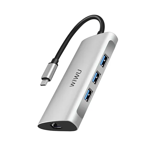 WiWU Alpha 631STR Hub USB-C 6-in-1 Type-C Adattatore USB3.0 Lettore di schede SD / TF Dock...